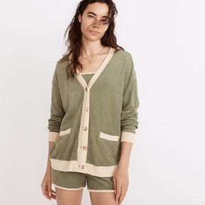 Madewell MWL towel terry cardigan in colorblock button up academia